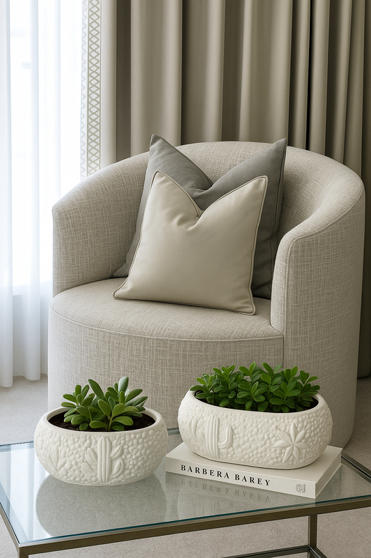 Desert Bloom Ceramic Vases with Greenery Plants طقم فازتين السيراميك مع تنسيق الزرع