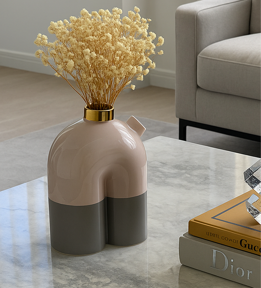 Geometric Vase Beige & Grey