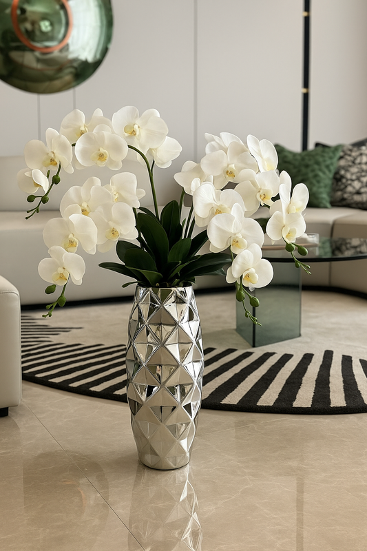 Silver Ceramic Vase with orchid flowers