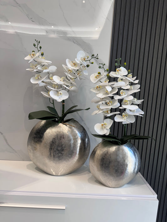 Luxe Silver Vase Orchids