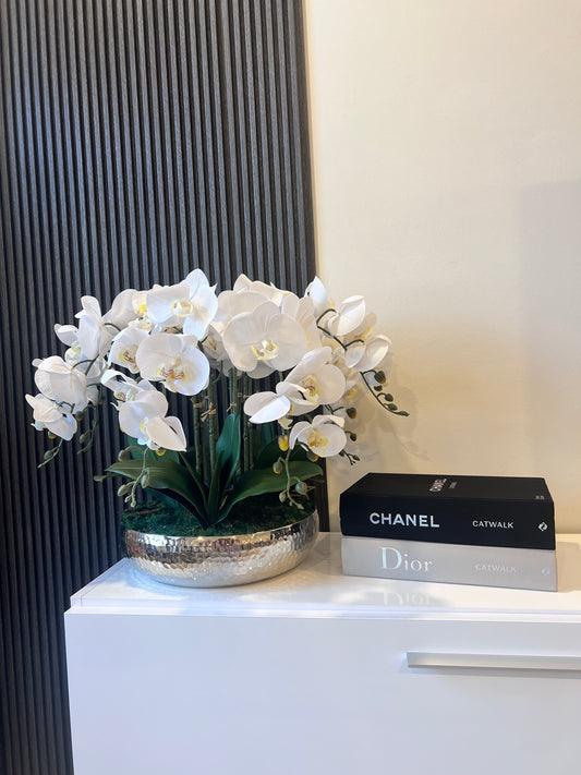 Silver Vase Orchid Arrangement