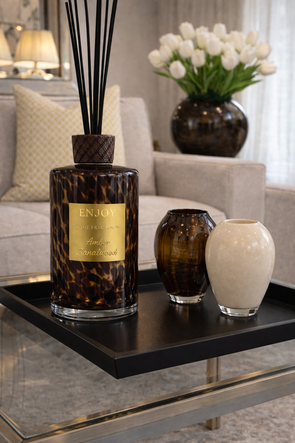 Beige Glass Vase فازة الزجاج لون بيج