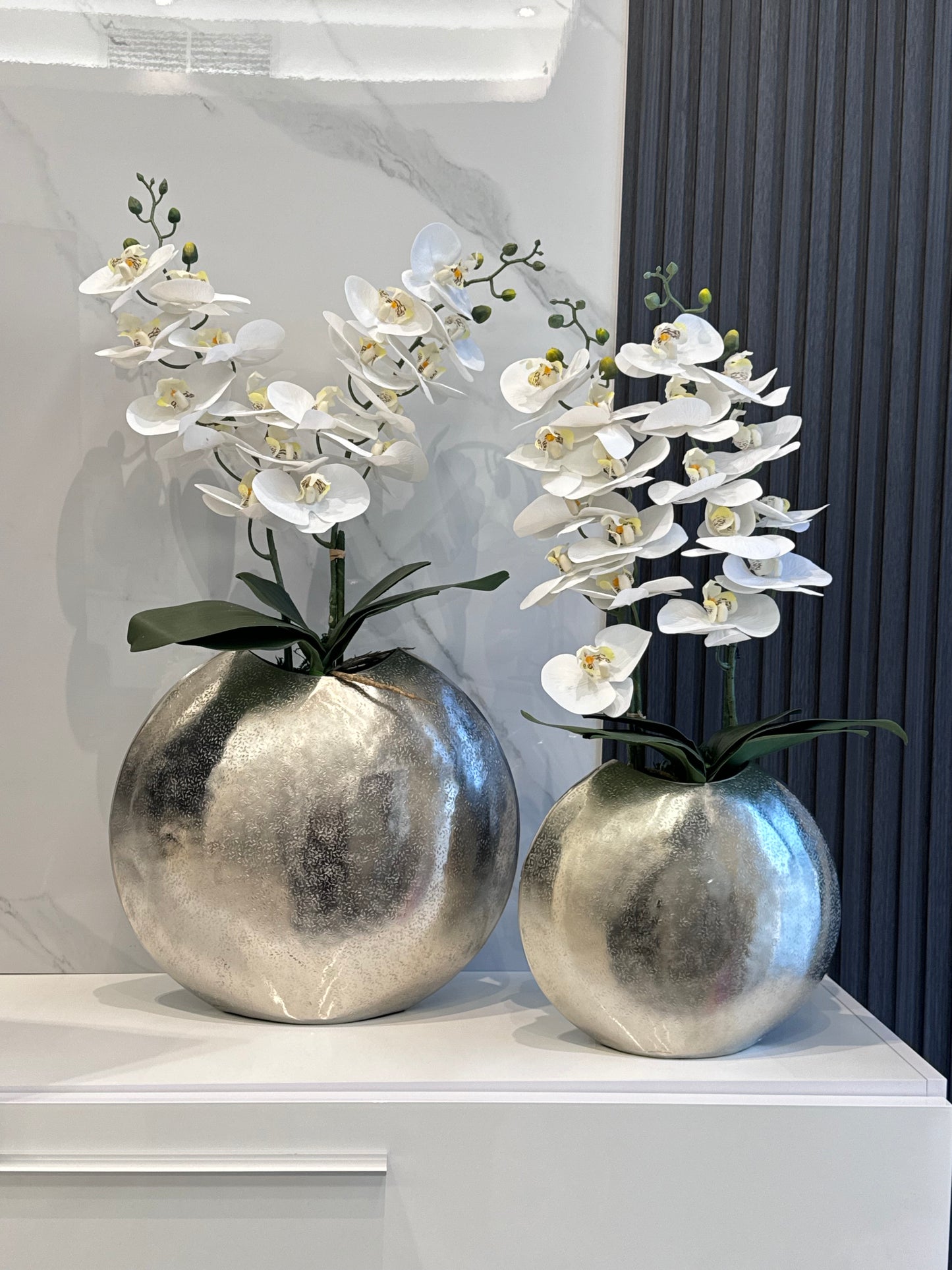Luxe Silver Vase Orchids