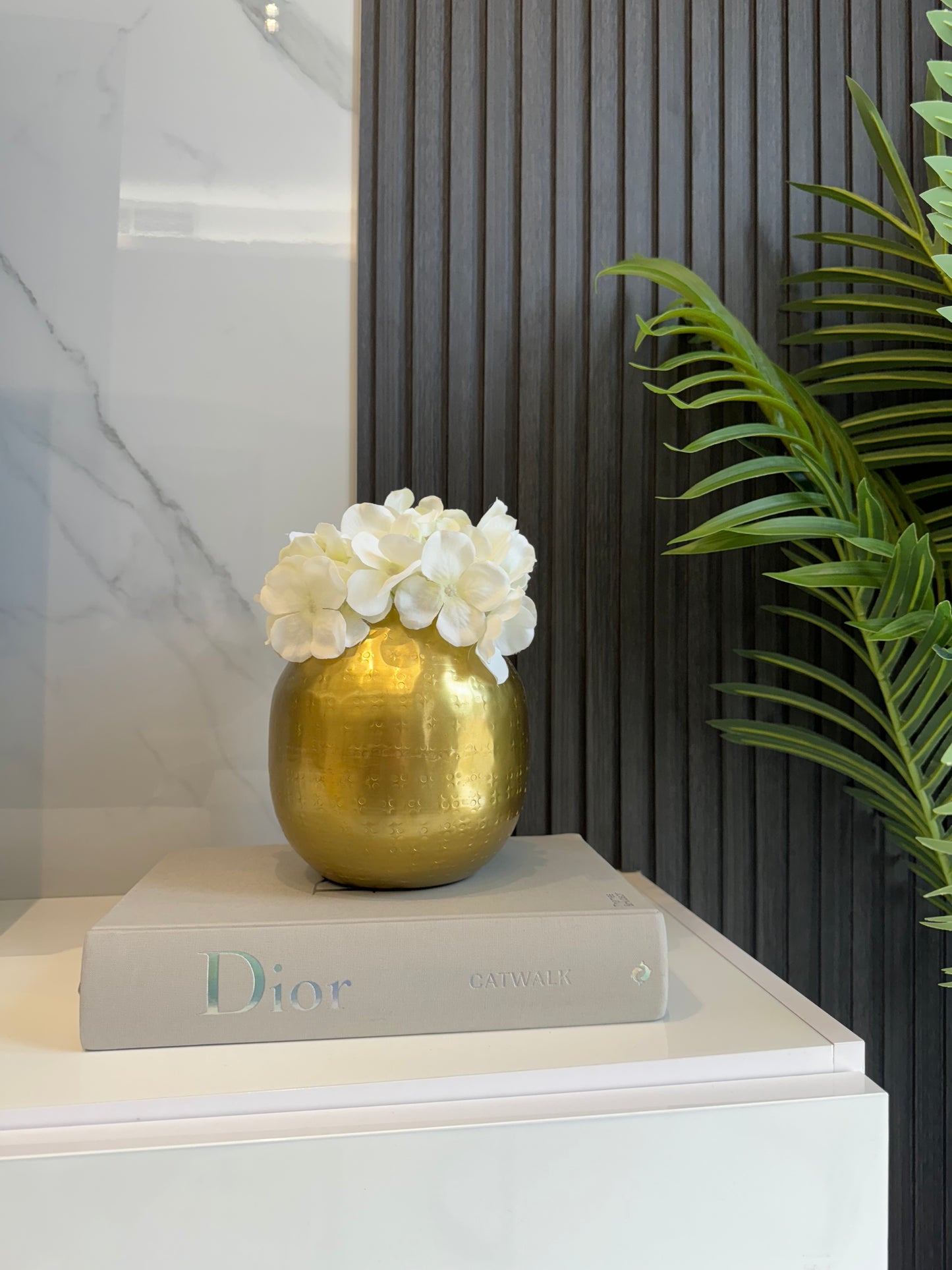 Gold Vase with Hydrangea Artificial Flowers