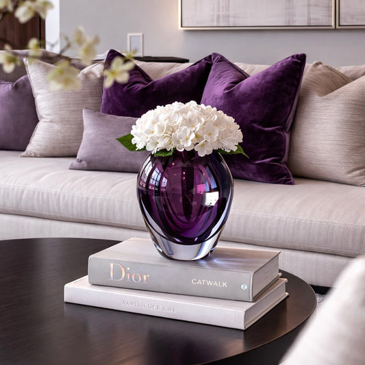 Purple Ruby Vase with Hydrangea Artifical Flowers