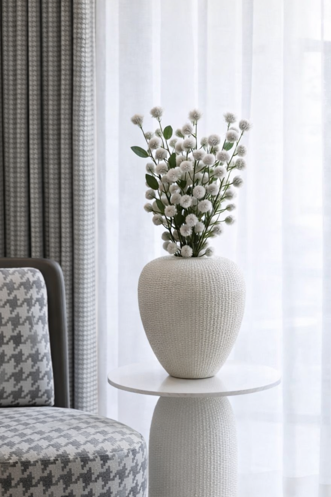 White Ceramic Vase with Artifical Flowers