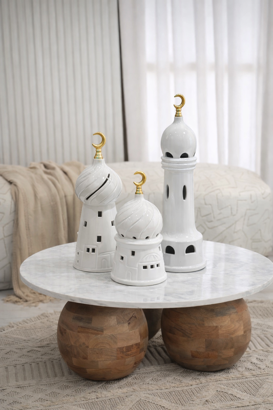 Ceramic White Mosque Tower Size Large حجم الكبير