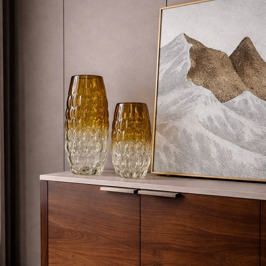 Set of two transparent & gold vases طقم قطعتين