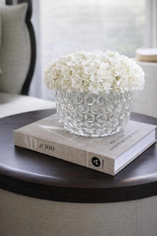 Crystal Clear Glass Vase with hydrangea Artifical flowers
