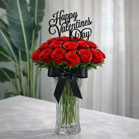 Glass Vase with red roses