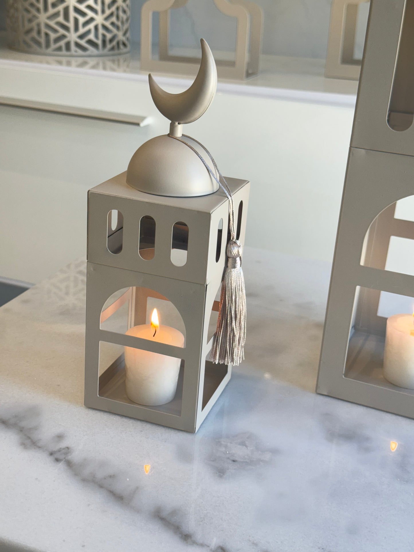 Set of Two Cream Metal Mosque Stands