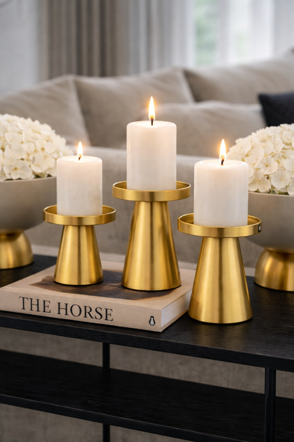 Set of three Gold Candle Holders طقم ثلاث قطع