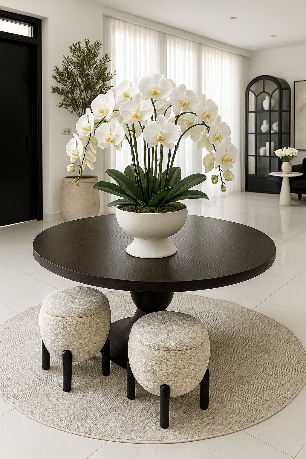 White Ceramic Vase with Artifical Orchids