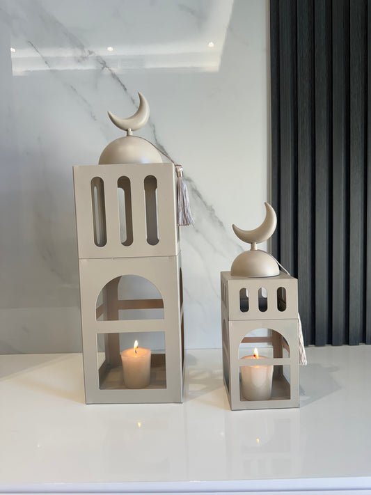 Set of Two Cream Metal Mosque Stands