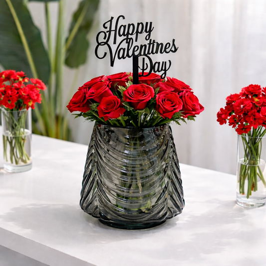 Grey Vase with Red Roses