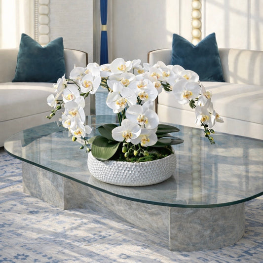 White Ceramic Vase with Artifical Orchids