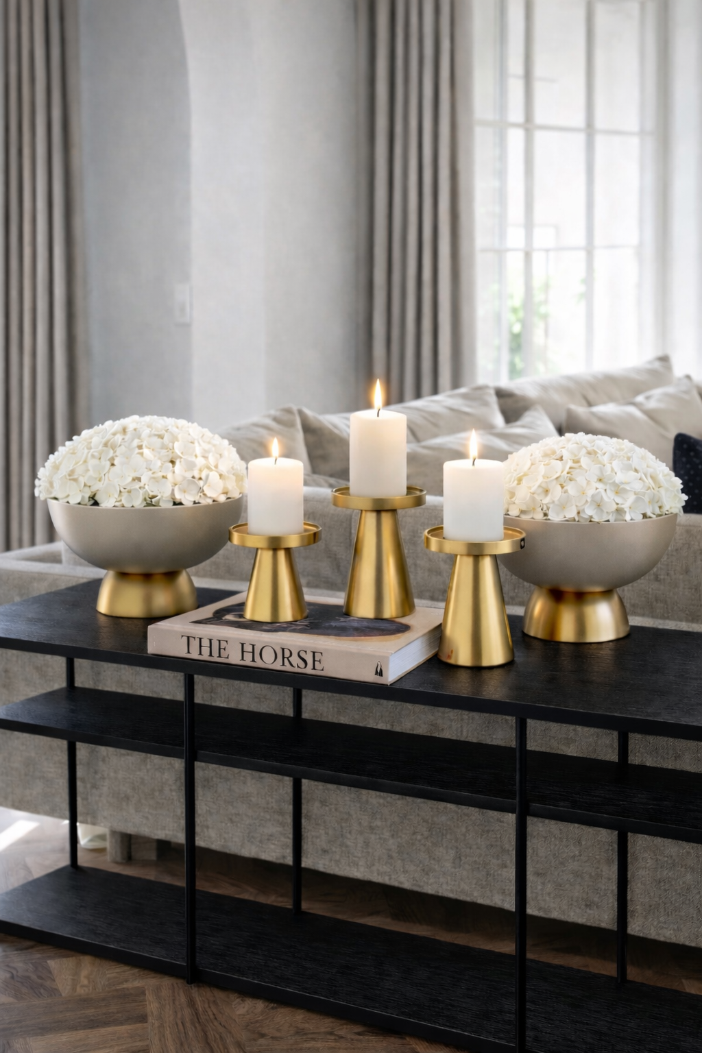 Set of three Gold Candle Holders طقم ثلاث قطع