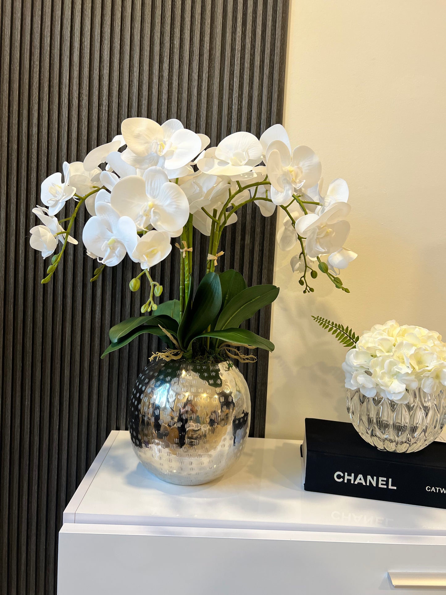 Silver Faux Orchid Arrangement