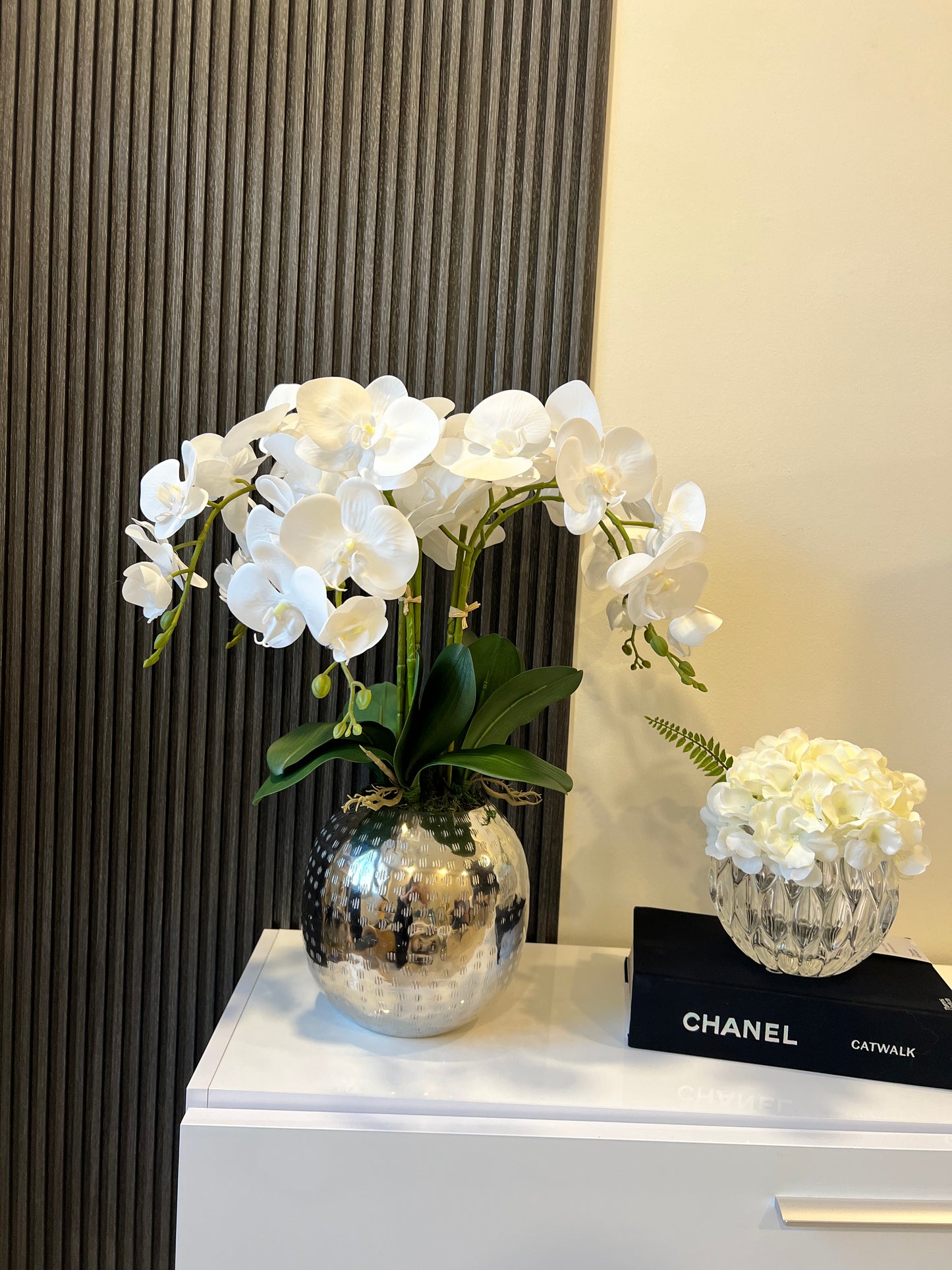 Silver Faux Orchid Arrangement